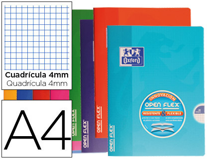 Libreta escolar Oxford Openflex A4 48h 90g/m² c/4mm. tapa flexible colores surtidos